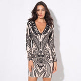 Gal Crush Black And Nude Sequin Long Sleeve Mini Dress - Fashion Genie Boutique