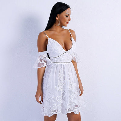 Yolanda White Cold Shoulder Skater Mini Dress - Fashion Genie Boutique