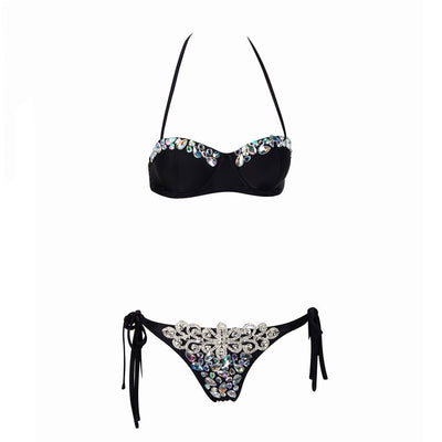 Beach Beauty Black Crystal Bikini Swimsuit - Fashion Genie Boutique