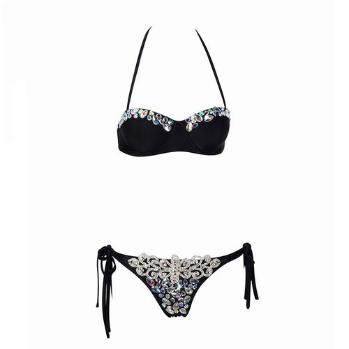 Beach Beauty Black Crystal Bikini Swimsuit - Fashion Genie Boutique