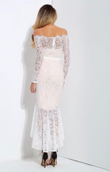 Vibe Seeker White Lace Bardot Midi Dress - Fashion Genie Boutique