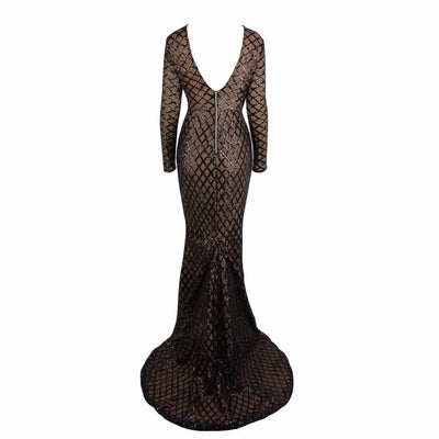 Time And Grace Black Glitter Embellished Long Sleeve Maxi Dress - Fashion Genie Boutique