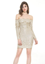 That Girl Gold Glitter Embellished  Bardot Mini Dress - Fashion Genie Boutique
