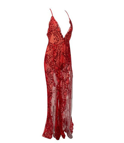 Bad Gal Red Sequin Split Leg Jumpsuit - Fashion Genie Boutique