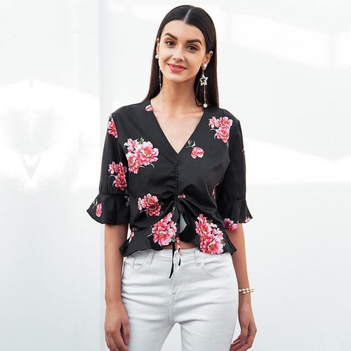 Berry Blast Black Floral Frill Top - Fashion Genie Boutique
