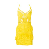 Ready To Ruffle Yellow Mesh Mini Dress - Fashion Genie Boutique