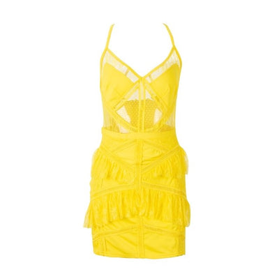 Ready To Ruffle Yellow Mesh Mini Dress - Fashion Genie Boutique