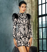 Not Into You Black Sequin Long Sleeve Feather Mini Dress - Fashion Genie Boutique