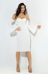 No Competition White Long Sleeve Bardot Midi Dress - Fashion Genie Boutique