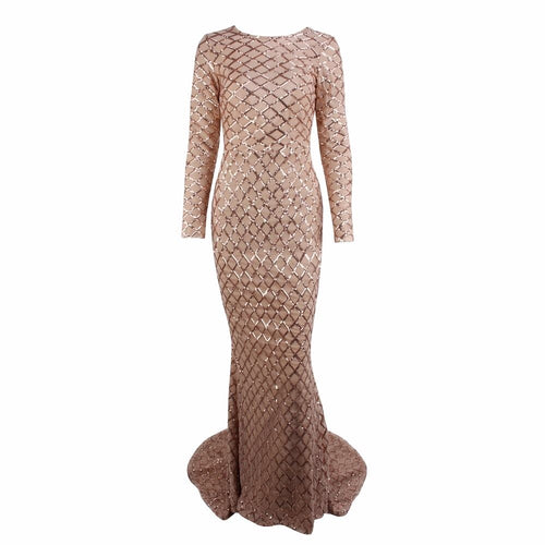 Time And Grace Gold Glitter Embellished Long Sleeve Maxi Dress - Fashion Genie Boutique