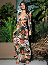 Floral Electric Black Multi Long Sleeve Floral Maxi Dress - Fashion Genie Boutique