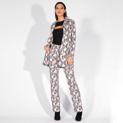 Take It Easy Grey Snake Print Skinny Trousers - Fashion Genie Boutique