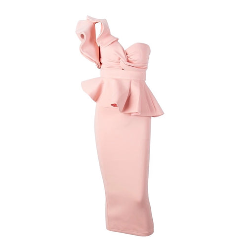 Keya Pink Peplum Bardot Top & Midi Skirt Dress Co-Ord - Fashion Genie Boutique
