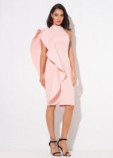 Make Your Move Pink Frill Bodycon Midi Dress - Fashion Genie Boutique