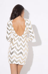 Life Of The Party Gold And White Sequin Long Sleeve Mini Dress - Fashion Genie Boutique