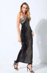 A Long Affair Black & Gold Sequin Strapless Maxi Dress - Fashion Genie Boutique