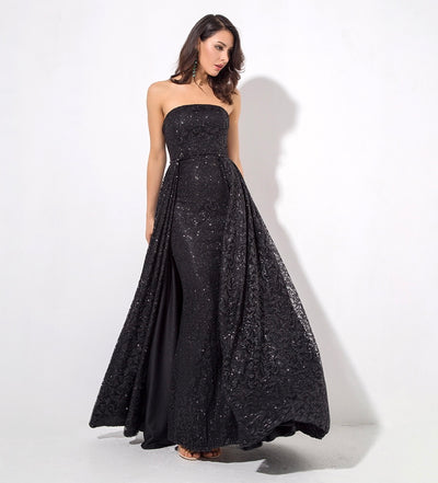 A Star Is Born Black Glitter Strapless Maxi Gown Dress - Fashion Genie Boutique