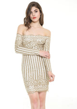 That Girl Gold Glitter Embellished  Bardot Mini Dress - Fashion Genie Boutique