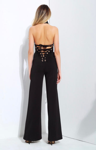 Greatest Love Story Black Eyelet Lace Up Jumpsuit - Fashion Genie Boutique