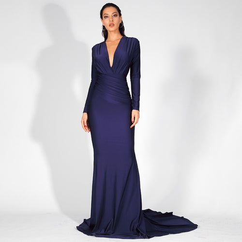 Always Dreaming Navy Long Sleeve Fishtail Maxi Gown Dress - Fashion Genie Boutique
