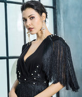 Bittersweet Black Pearl Embellished Fringe Mini Dress - Fashion Genie Boutique