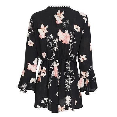 Prairie Daydream Charcoal Floral Print Playsuit - Fashion Genie Boutique