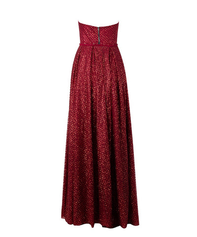 A Star Is Born Red Glitter Strapless Maxi Gown Dress - Fashion Genie Boutique