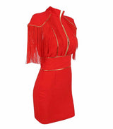 Adhere Red Fringe Shoulder Mini Dress - Fashion Genie Boutique