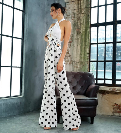 One Kiss White Polka Dot Crop Top & Wide Leg Trousers Co-Ord - Fashion Genie Boutique