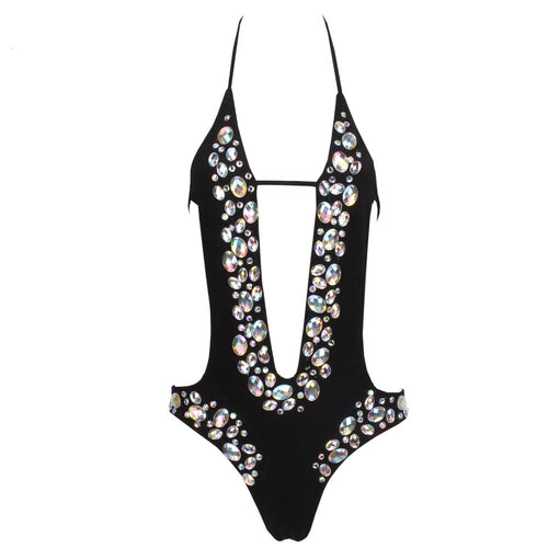 Millie Black Crystal Monokini Swimsuit - Fashion Genie Boutique