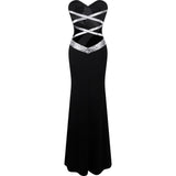 Dazzling Diva Black & Silver Strapless Sequin Maxi Gown Dress - Fashion Genie Boutique