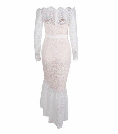 Vibe Seeker White Lace Bardot Midi Dress - Fashion Genie Boutique