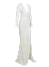 City Of Love White Plunge Sequin Long Sleeve Maxi - Fashion Genie Boutique