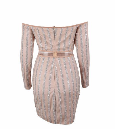 Walk the Line Silver Bardot Glitter Mini Dress - Fashion Genie Boutique