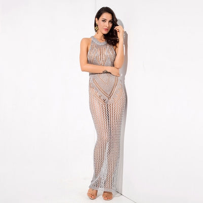 Sun Goes Down Silver Metallic Knitted Maxi Cover Up - Fashion Genie Boutique