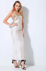 A Long Affair White & Gold Sequin Strapless Maxi Dress - Fashion Genie Boutique