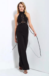 Greatest Love Story Black Eyelet Lace Up Jumpsuit - Fashion Genie Boutique