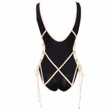 Waterfront Flaunt Black & Nude Lace Up Swimsuit - Fashion Genie Boutique