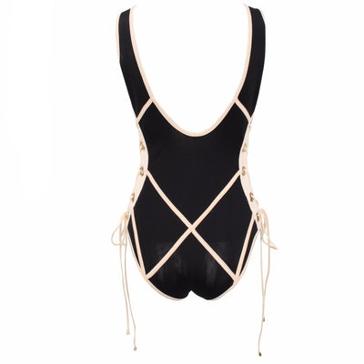 Waterfront Flaunt Black & Nude Lace Up Swimsuit - Fashion Genie Boutique