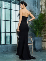 Prague Black Feather Strapless High Split Maxi Dress - Fashion Genie Boutique