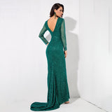 Making Moves Green Long Sleeve Glitter Maxi Gown Dress - Fashion Genie Boutique