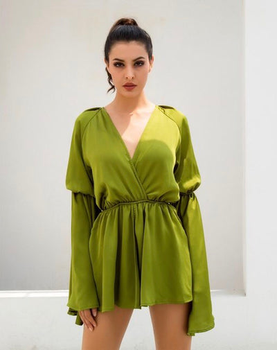 Nice N Teasy Green Long Sleeve Floaty Playsuit - Fashion Genie Boutique