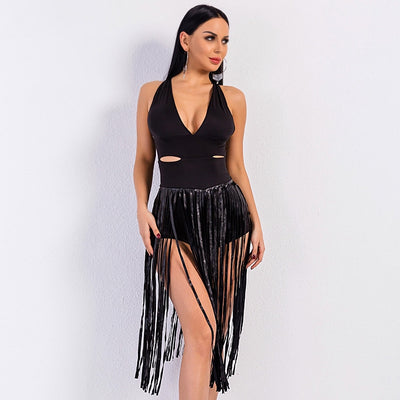 Creative Approach Black Mesh Tassel Bodysuit - Fashion Genie Boutique