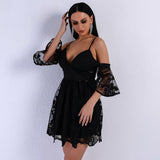Yolanda Black Cold Shoulder Skater Mini Dress - Fashion Genie Boutique