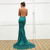 Ecstasy Green Plunge Sequin Maxi Fishtail Gown Dress - Fashion Genie Boutique
