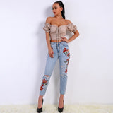 Hallie Nude Bardot Crop Top - Fashion Genie Boutique