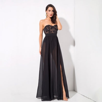 Phi Phi Black Strapless Sequin Floaty Maxi Dress - Fashion Genie Boutique