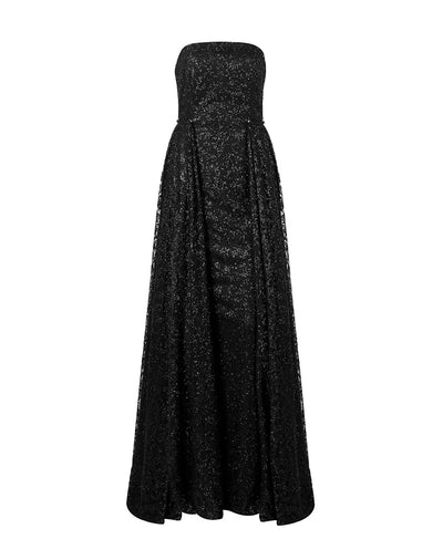 A Star Is Born Black Glitter Strapless Maxi Gown Dress - Fashion Genie Boutique