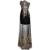 Jenna Black & Gold Embroidered Maxi Gown Dress - Fashion Genie Boutique