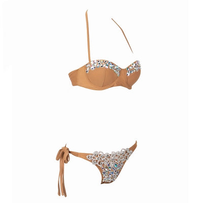 Beach Beauty Nude Crystal Bikini Swimsuit - Fashion Genie Boutique